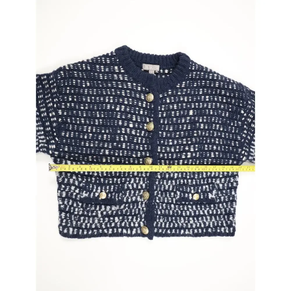 Quiet Luxury Preppy J.Crew Alpaca Wool Gold Button Cardigan Jacket Navy XS